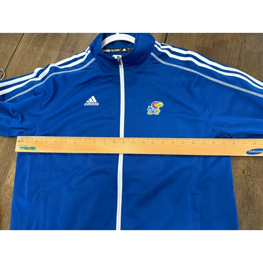 Adidas Kansas Jayhawks Track Jacket Men Large Royal Blue Full Zip NCAA KU Stripe
